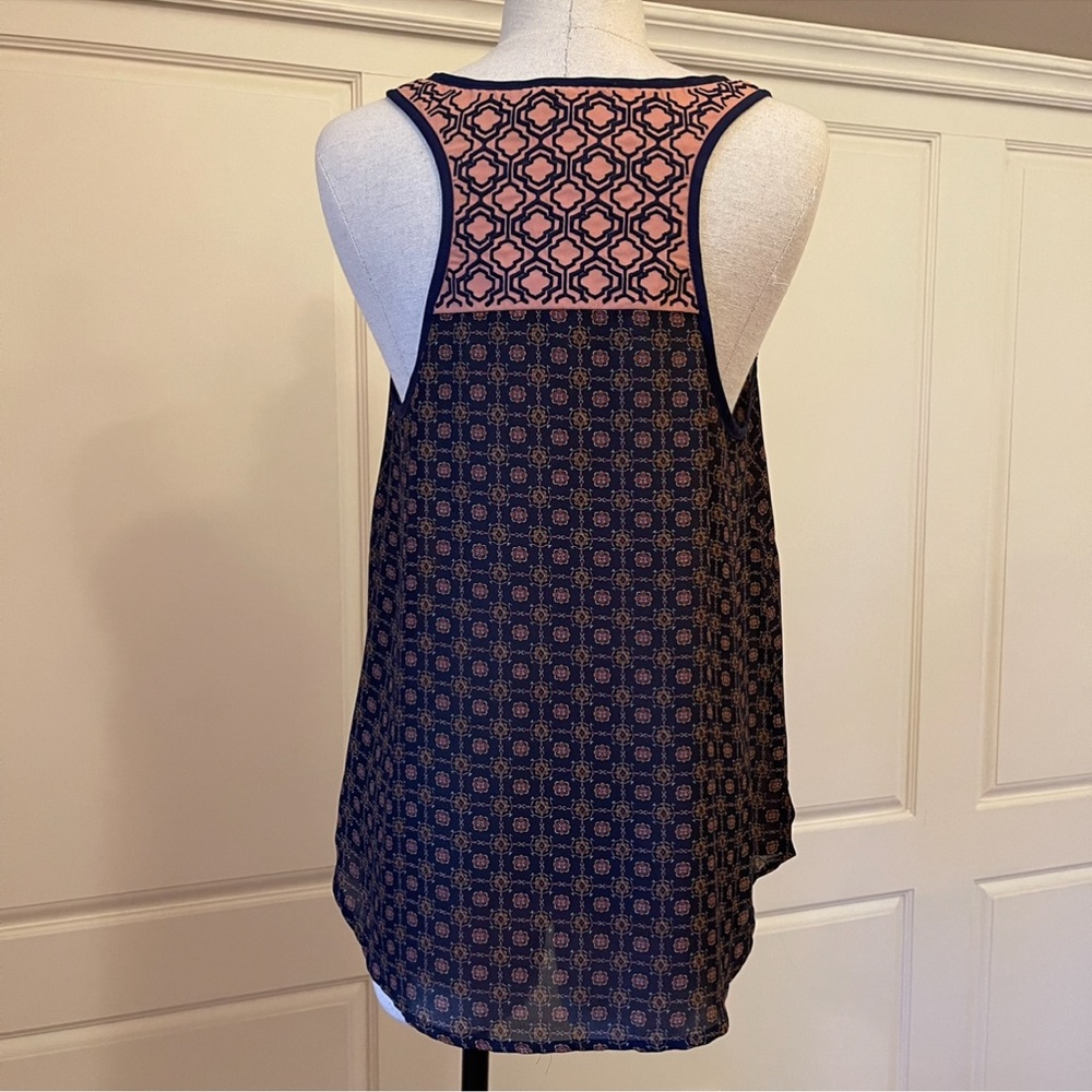 THML Navy Patterned Embroidered Racerback Tank Top - Picture 9 of 10